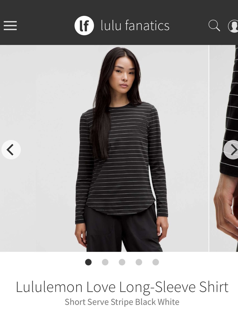 Lululemon Love Long-Sleeve Shirt Size 10
Short Serve Stripe Black White - Picture 3 of 3
